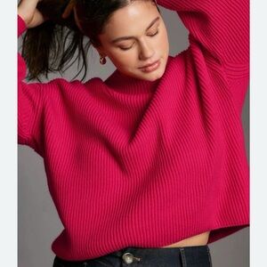 Maeve Ribbed Crewneck Sweater in Hot Pink